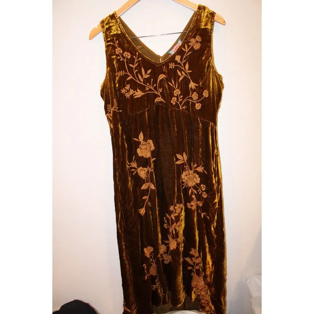 Johnny Was Vixie ve;vet tank desss size medium golden brown